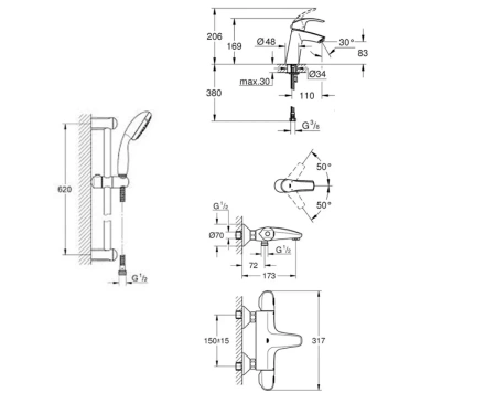 Фото Набір змішувачів 3 в 1 GROHE GROHTHERM 800
